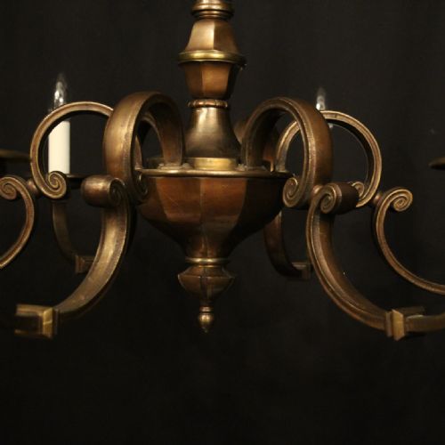 ENGLISH BRONZE 6 LIGHT ANTIQUE CHANDELIER - ADDITIONAL PHOTO 6