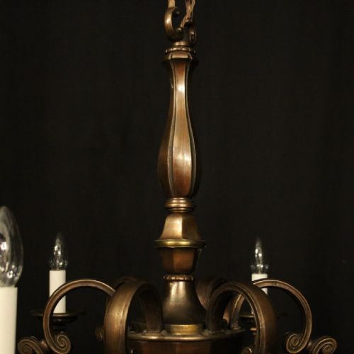 ENGLISH BRONZE 6 LIGHT ANTIQUE CHANDELIER - ADDITIONAL PHOTO 7