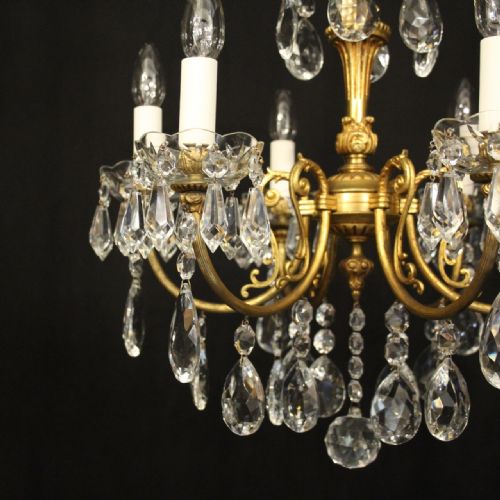 FRENCH GILDED 6 CRYSTAL LIGHT ANTIQUE CHANDELIER - ADDITIONAL PHOTO 1