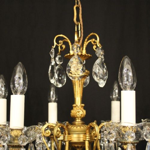 FRENCH GILDED 6 CRYSTAL LIGHT ANTIQUE CHANDELIER - ADDITIONAL PHOTO 2