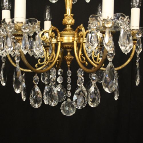 FRENCH GILDED 6 CRYSTAL LIGHT ANTIQUE CHANDELIER - ADDITIONAL PHOTO 4
