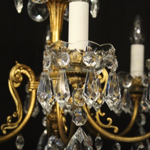 FRENCH GILDED 6 CRYSTAL LIGHT ANTIQUE CHANDELIER - ADDITIONAL PHOTO 5