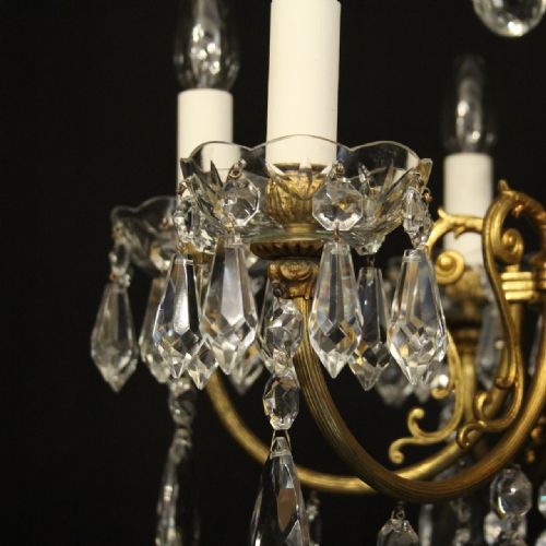 FRENCH GILDED 6 CRYSTAL LIGHT ANTIQUE CHANDELIER - ADDITIONAL PHOTO 7