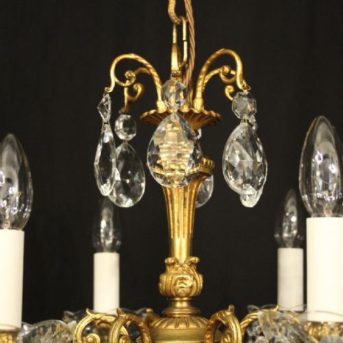 FRENCH GILDED 6 CRYSTAL LIGHT ANTIQUE CHANDELIER - ADDITIONAL PHOTO 8