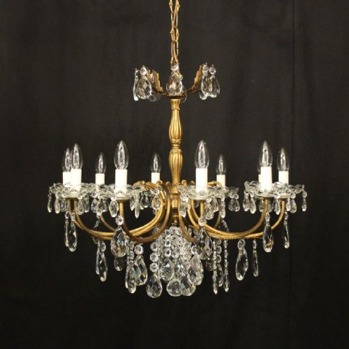 french 10 light gilded crystal antique chandelier - CATEGORY: ANTIQUE LIGHTING - DATED 1920