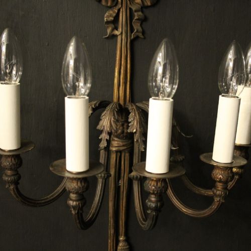 FRENCH PAIR OF RIBBON 5 ARM ANTIQUE WALL LIGHTS - ADDITIONAL PHOTO 3