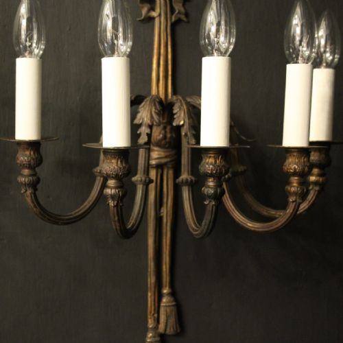 FRENCH PAIR OF RIBBON 5 ARM ANTIQUE WALL LIGHTS - ADDITIONAL PHOTO 4