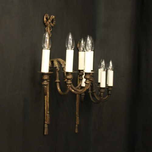 FRENCH PAIR OF RIBBON 5 ARM ANTIQUE WALL LIGHTS - ADDITIONAL PHOTO 9