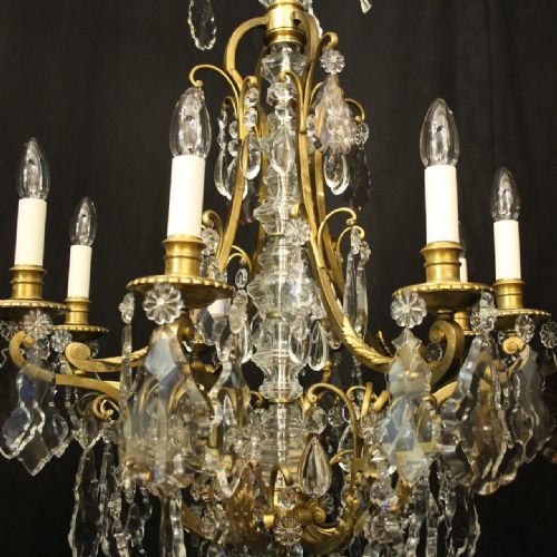 FRENCH 19TH CENTURY GILDED BRONZE 12 LIGHT ANTIQUE CHANDELIER - ADDITIONAL PHOTO 7