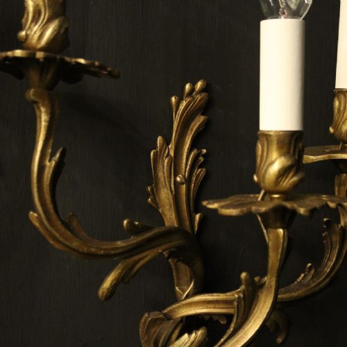 FRENCH PAIR OF GILDED BRONZE ANTIQUE WALL SCONCES - ADDITIONAL PHOTO 1