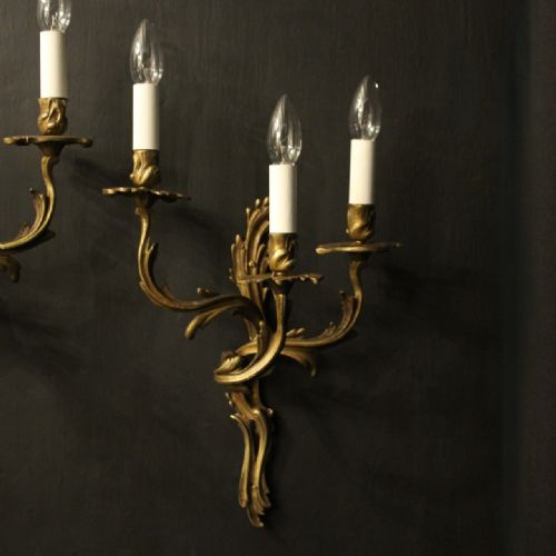 FRENCH PAIR OF GILDED BRONZE ANTIQUE WALL SCONCES - ADDITIONAL PHOTO 2