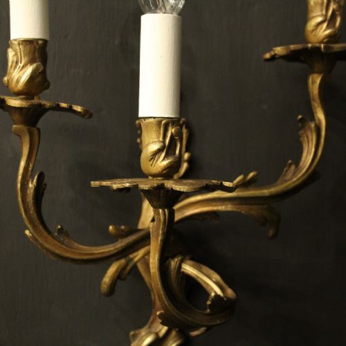 FRENCH PAIR OF GILDED BRONZE ANTIQUE WALL SCONCES - ADDITIONAL PHOTO 7