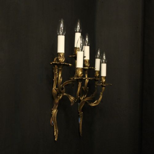 FRENCH PAIR OF GILDED BRONZE ANTIQUE WALL SCONCES - ADDITIONAL PHOTO 9