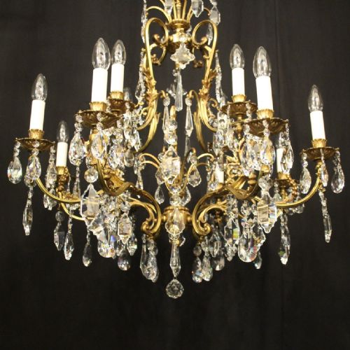 FRENCH GILDED BRASS CRYSTAL 12 LIGHT BIRDCAGE CHANDELIER - ADDITIONAL PHOTO 1