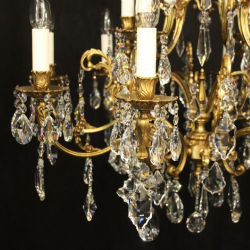 FRENCH GILDED BRASS CRYSTAL 12 LIGHT BIRDCAGE CHANDELIER - ADDITIONAL PHOTO 2