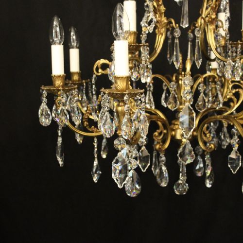 FRENCH GILDED BRASS CRYSTAL 12 LIGHT BIRDCAGE CHANDELIER - ADDITIONAL PHOTO 4