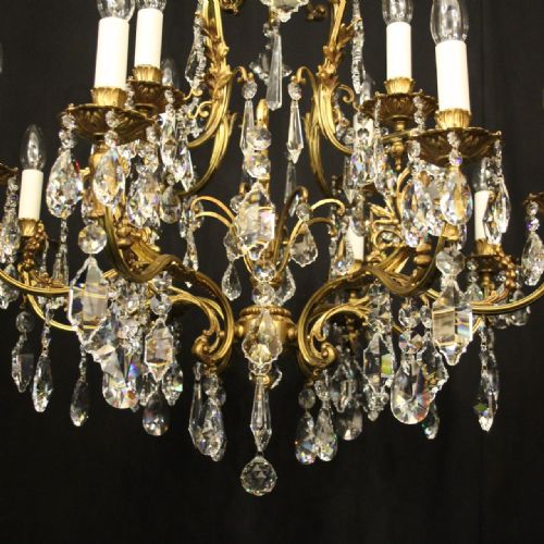 FRENCH GILDED BRASS CRYSTAL 12 LIGHT BIRDCAGE CHANDELIER - ADDITIONAL PHOTO 5