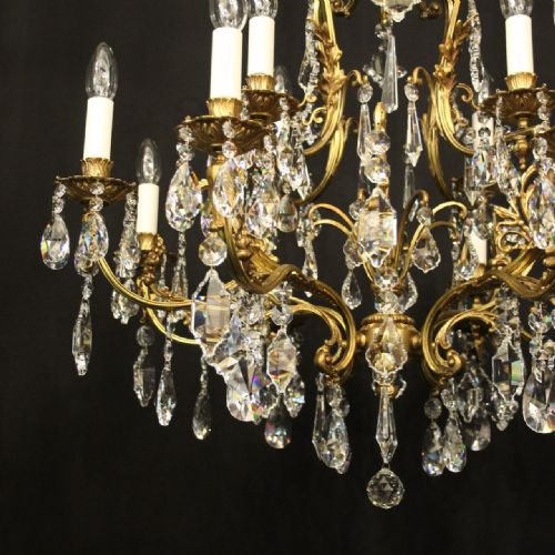 FRENCH GILDED BRASS CRYSTAL 12 LIGHT BIRDCAGE CHANDELIER - ADDITIONAL PHOTO 6