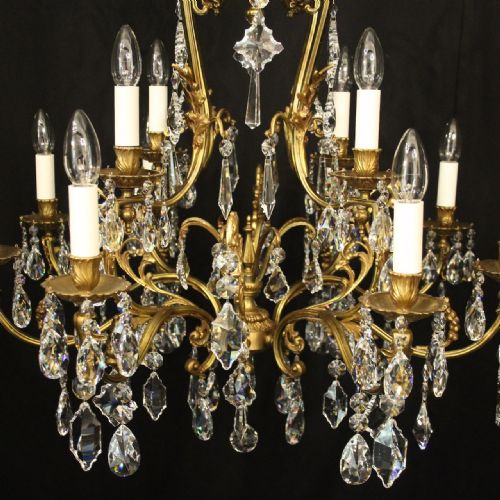 FRENCH GILDED BRASS CRYSTAL 12 LIGHT BIRDCAGE CHANDELIER - ADDITIONAL PHOTO 7