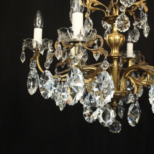 FRENCH GILDED CRYSTAL 6 LIGHT ANTIQUE CHANDELIER - ADDITIONAL PHOTO 1