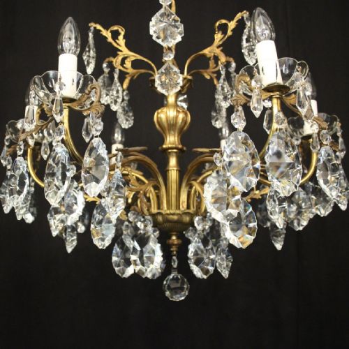 FRENCH GILDED CRYSTAL 6 LIGHT ANTIQUE CHANDELIER - ADDITIONAL PHOTO 4