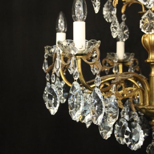 FRENCH GILDED CRYSTAL 6 LIGHT ANTIQUE CHANDELIER - ADDITIONAL PHOTO 5