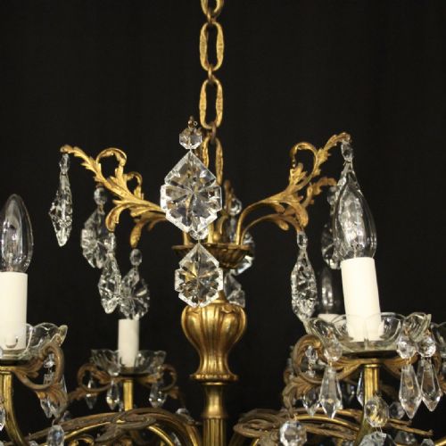 FRENCH GILDED CRYSTAL 6 LIGHT ANTIQUE CHANDELIER - ADDITIONAL PHOTO 7