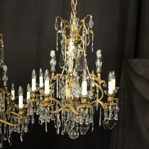 FRENCH PAIR OF GILDED BRONZE CRYSTAL ANTIQUE CHANDELIERS - ADDITIONAL PHOTO 1