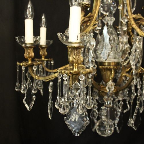 FRENCH PAIR OF GILDED BRONZE CRYSTAL ANTIQUE CHANDELIERS - ADDITIONAL PHOTO 2