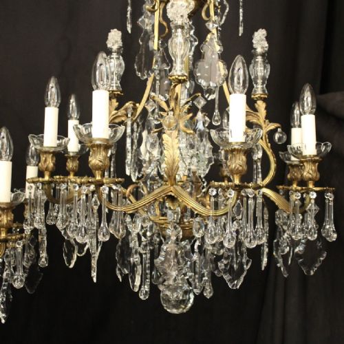 FRENCH PAIR OF GILDED BRONZE CRYSTAL ANTIQUE CHANDELIERS - ADDITIONAL PHOTO 3