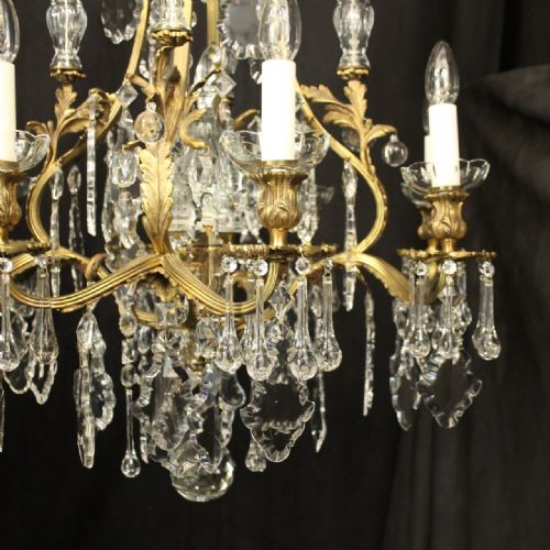 FRENCH PAIR OF GILDED BRONZE CRYSTAL ANTIQUE CHANDELIERS - ADDITIONAL PHOTO 4