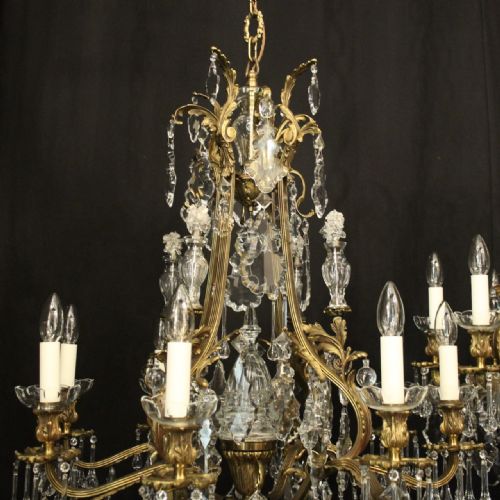 FRENCH PAIR OF GILDED BRONZE CRYSTAL ANTIQUE CHANDELIERS - ADDITIONAL PHOTO 5