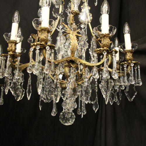 FRENCH PAIR OF GILDED BRONZE CRYSTAL ANTIQUE CHANDELIERS - ADDITIONAL PHOTO 6