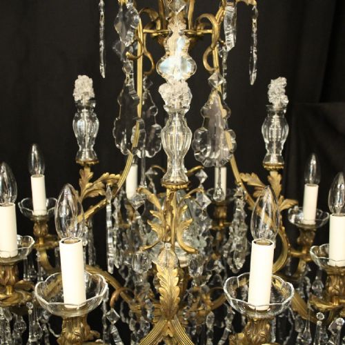FRENCH PAIR OF GILDED BRONZE CRYSTAL ANTIQUE CHANDELIERS - ADDITIONAL PHOTO 7