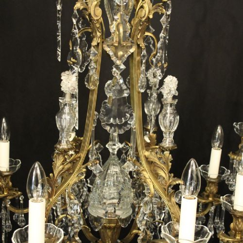 FRENCH PAIR OF GILDED BRONZE CRYSTAL ANTIQUE CHANDELIERS - ADDITIONAL PHOTO 8