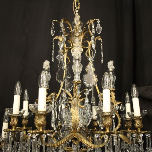 FRENCH PAIR OF GILDED BRONZE CRYSTAL ANTIQUE CHANDELIERS - ADDITIONAL PHOTO 9