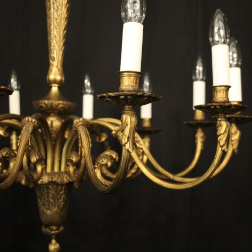 FRENCH GILDED BRONZE 12 LIGHT ANTIQUE CHANDELIER - ADDITIONAL PHOTO 5