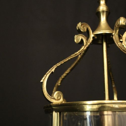ENGLISH PAIR OF BRASS SINGLE LIGHT ANTIQUE HALL LANTERNS - ADDITIONAL PHOTO 2