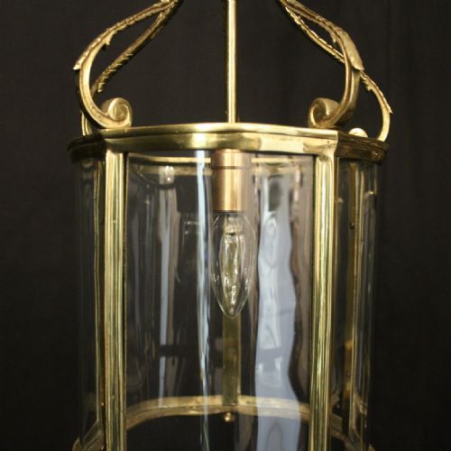 ENGLISH PAIR OF BRASS SINGLE LIGHT ANTIQUE HALL LANTERNS - ADDITIONAL PHOTO 3