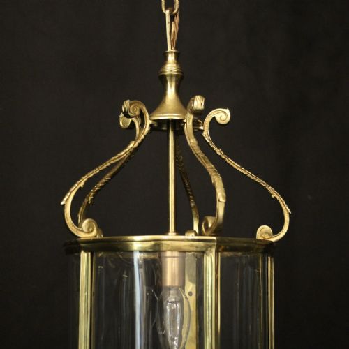 ENGLISH PAIR OF BRASS SINGLE LIGHT ANTIQUE HALL LANTERNS - ADDITIONAL PHOTO 4