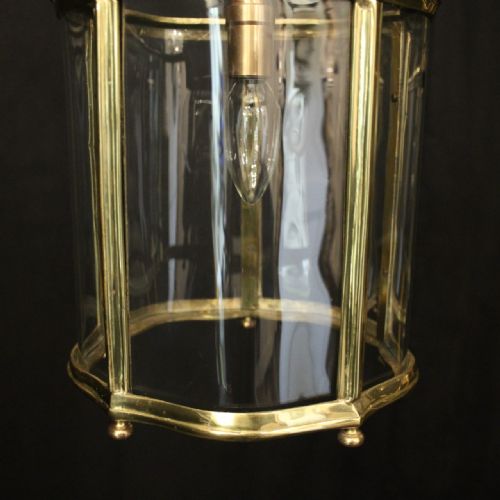 ENGLISH PAIR OF BRASS SINGLE LIGHT ANTIQUE HALL LANTERNS - ADDITIONAL PHOTO 6