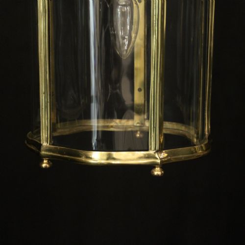 ENGLISH PAIR OF BRASS SINGLE LIGHT ANTIQUE HALL LANTERNS - ADDITIONAL PHOTO 7