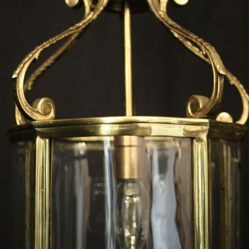 ENGLISH PAIR OF BRASS SINGLE LIGHT ANTIQUE HALL LANTERNS - ADDITIONAL PHOTO 8