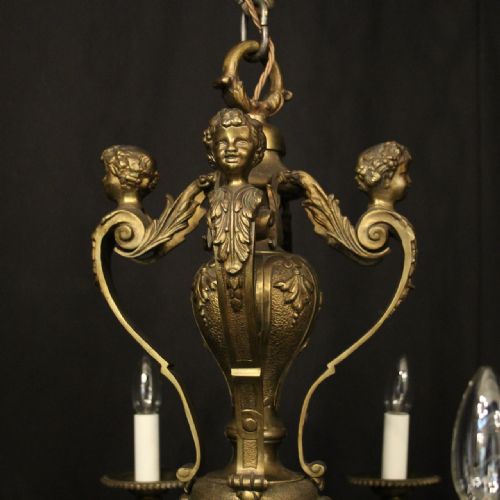 FRENCH GILDED BRONZE 8 LIGHT ANTIQUE CHANDELIER - ADDITIONAL PHOTO 2