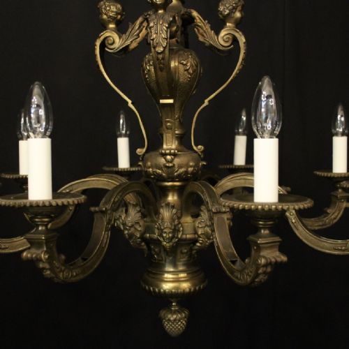 FRENCH GILDED BRONZE 8 LIGHT ANTIQUE CHANDELIER - ADDITIONAL PHOTO 5