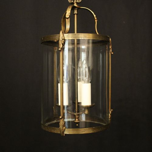 FRENCH GILDED TRIPLE LIGHT CONVEX HALL LANTERN - ADDITIONAL PHOTO 1