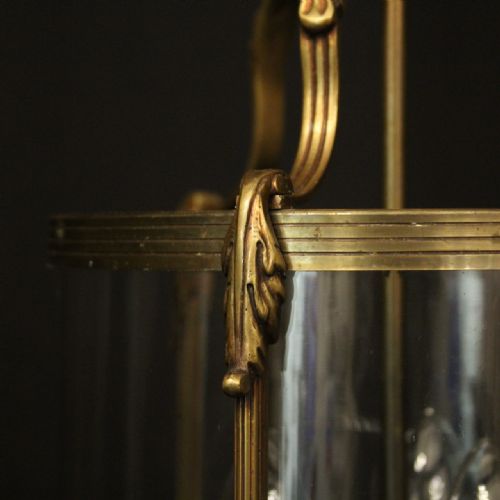 FRENCH GILDED TRIPLE LIGHT CONVEX HALL LANTERN - ADDITIONAL PHOTO 3