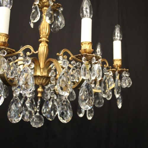 FRENCH 8 LIGHT GILDED BRASS ANTIQUE CHANDELIER - ADDITIONAL PHOTO 5