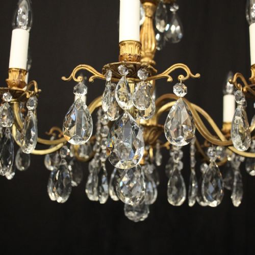 FRENCH 8 LIGHT GILDED BRASS ANTIQUE CHANDELIER - ADDITIONAL PHOTO 6