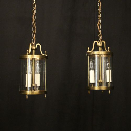 french pair of gilded brass twin light lanterns - CATEGORY: ANTIQUE LIGHTING - DATED 1930